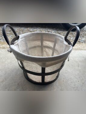 Neutral Linen Fabric Basket with Black Metal Frame